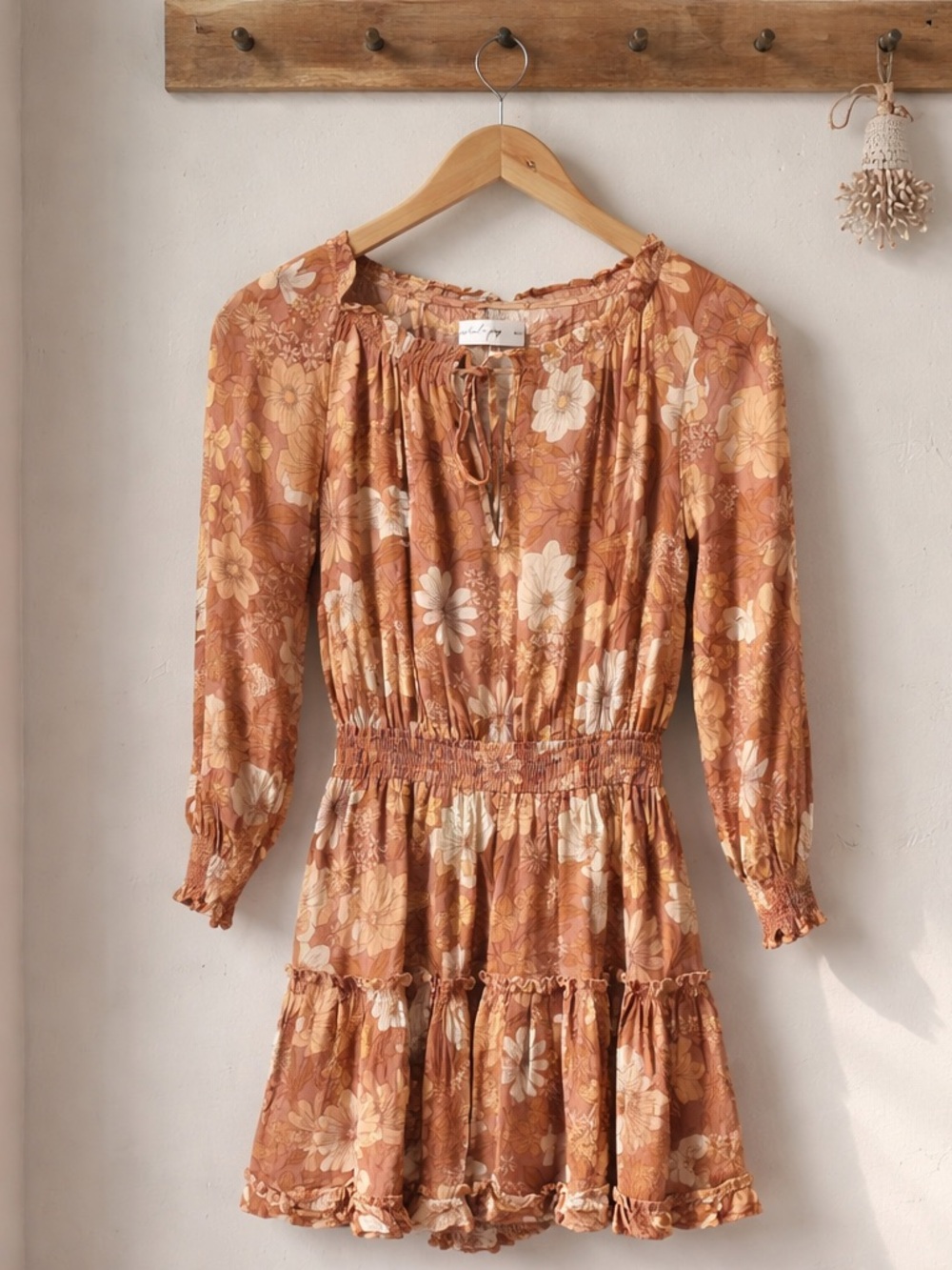 Petal & Pup Rust Floral Long-Sleeve Smocked Mini Dress